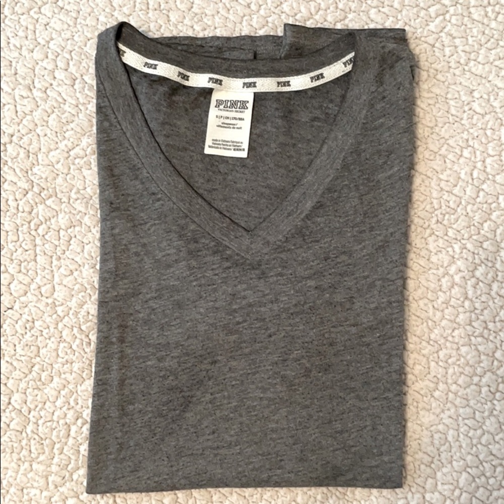 PINK grey v-neck sleepwear t-shirt